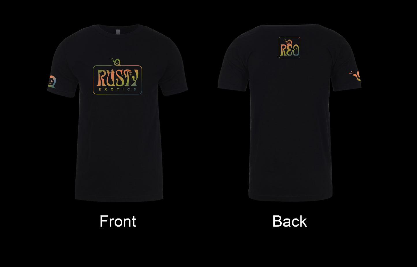 REO Unisex T-shirt - Black with rainbow text